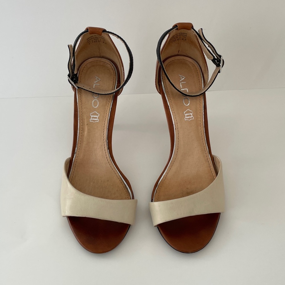 Aldo Cream and Brown Heeled Sandals